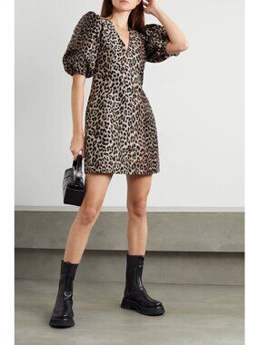 ganni pleated georgette ruffle mini dress Ganni Pleated Georgette Mini Dress